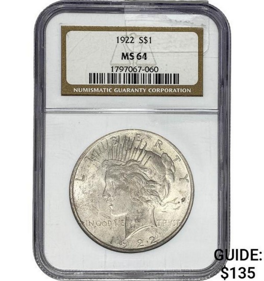 1922 Peace Dollar NGC MS64 SILVER
