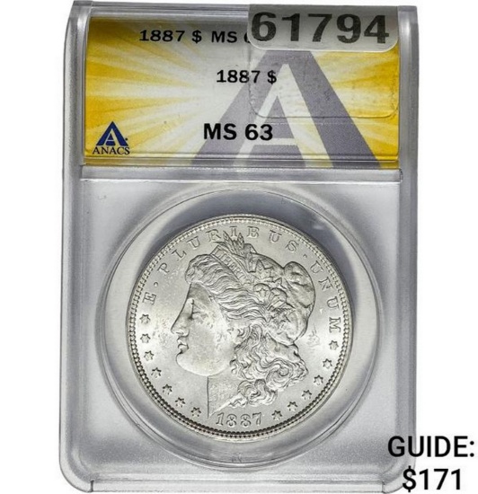 1887 Morgan Dollar ANACS MS63 SILVER