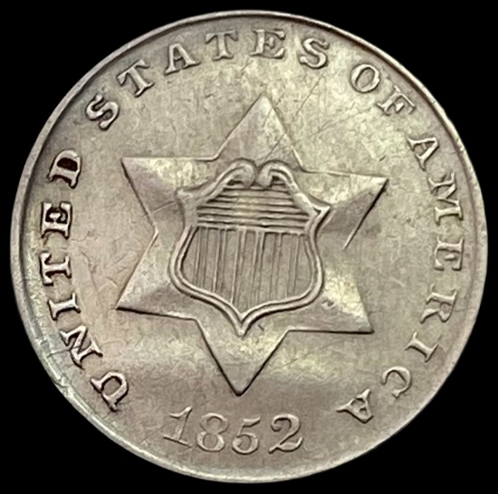 1852 SILVER Three-Cent Piece CLOSELY UNCIRCULATED