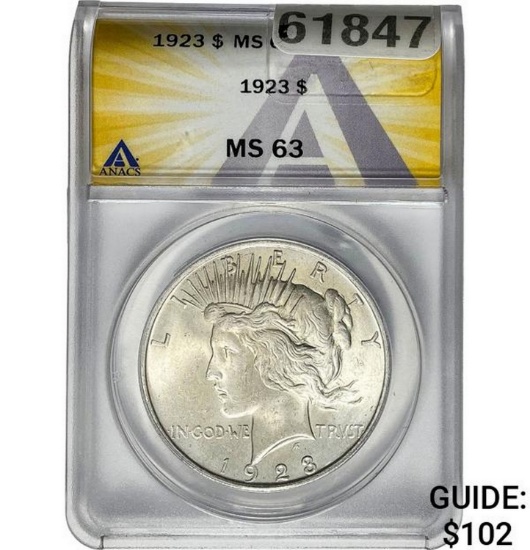 1923 Peace Dollar ANACS MS63 SILVER