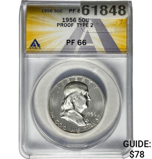 1956 50C Franklin Half Dollar ANACS PF66