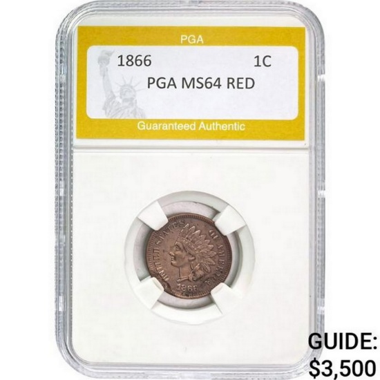 1866 Indian Head Cent PGA MS64 RED  MS64