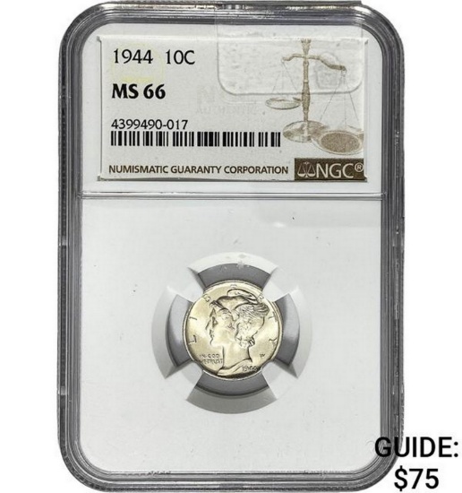 1944 10C Mercury Dime NGC MS66