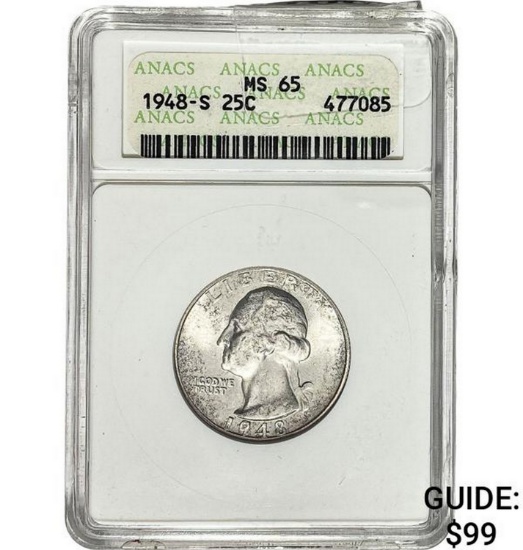 1948-S 25c Washington ANACS MS65