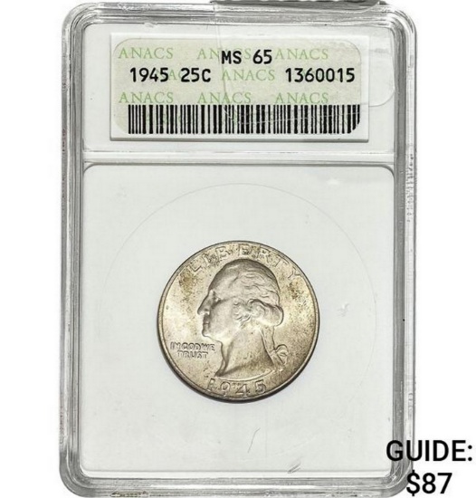 1945 25C Washington ANACS MS65