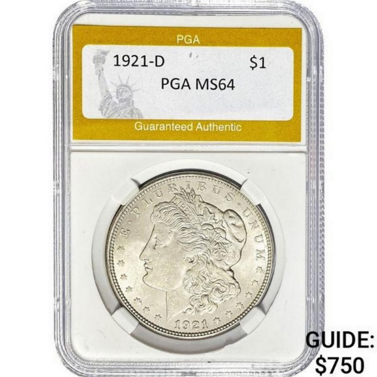 1921-D Morgan Silver Dollar PGA MS64  MS64