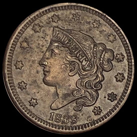 1838 Coronet Head Large Cent CHOICE AU