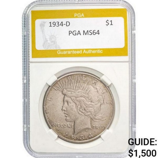 1934-D Peace Dollar PGA MS64  MS64