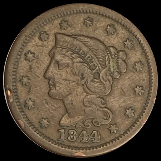 1844 Braided Hair Large Cent LIGHTLY CIRCULATED