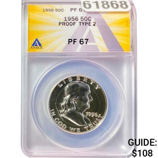1956 Franklin Proof Type 2 50C ANACS PF 67
