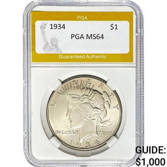 1934 Peace Dollar PGA MS64  MS64