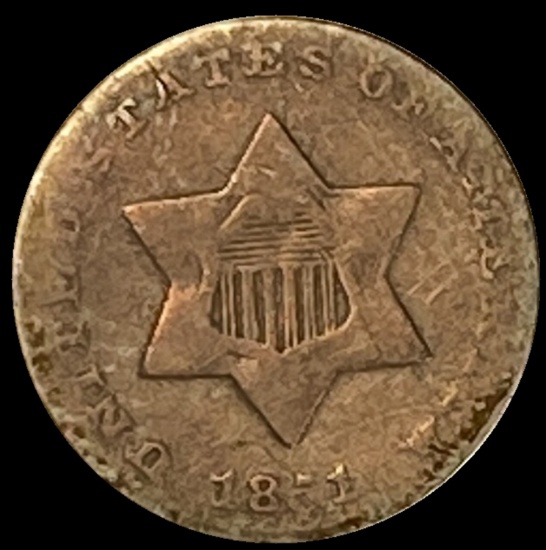 1851 Silver Three-Cent Piece (Trime) LIGHTLY CIRCULATED