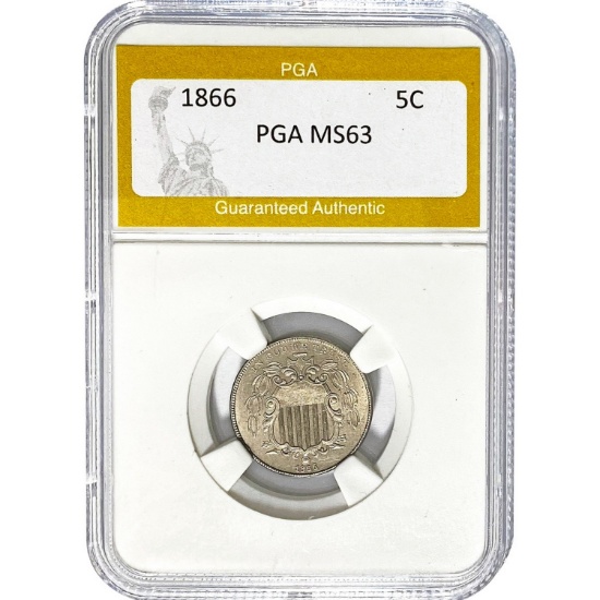 1866 Shield Nickel PGA MS63  MS63