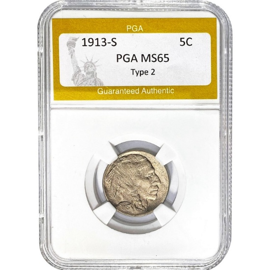 1913-S Buffalo Nickel Type 2 PGA MS65  MS65