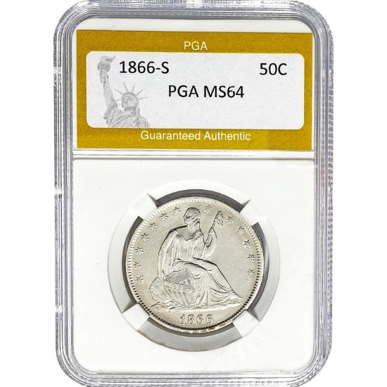 1866-S Seated Liberty Half Dollar PGA MS  MS64