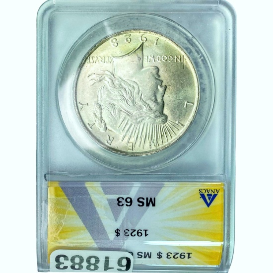 1923 Silver Peace Dollar ANACS MS63