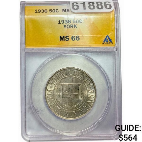1936 York Half Dollar ANACS MS66