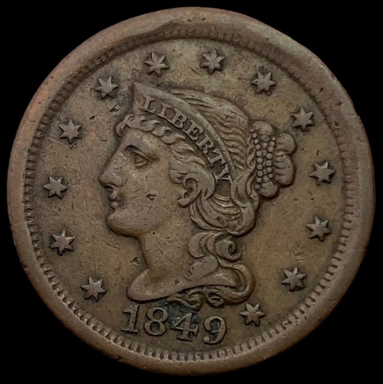 1849 Braided Hair Large Cent LIGHTLY CIRCULATED