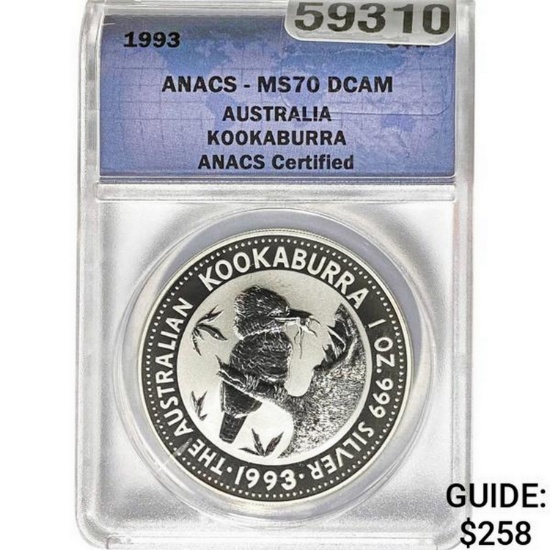 1993 Silver Australia Kookaburra ANACS MS70 DCAM