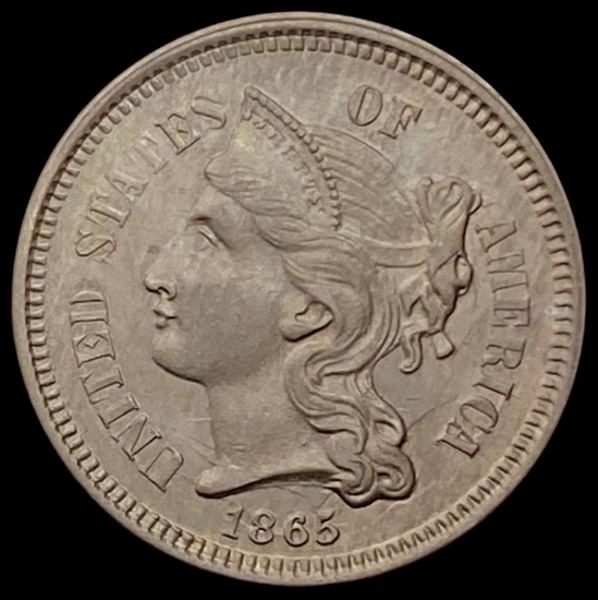 1865 Three-Cent Nickel CHOICE AU