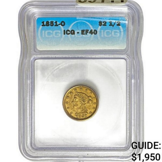 1851-O $2.50 Gold Quarter Eagle ICG EF40