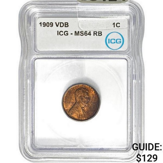 1909 VDB Wheat Cent ICG MS64