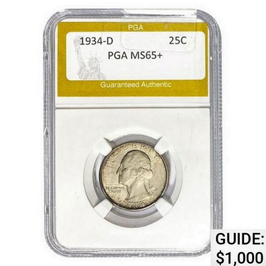 1934-D Jefferson Quarter PGA MS65+