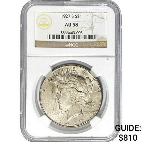 1927-S Silver Peace Dollar NGC AU58
