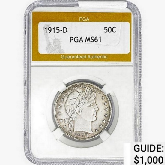 1915-D Barber Half Dollar PGA MS61