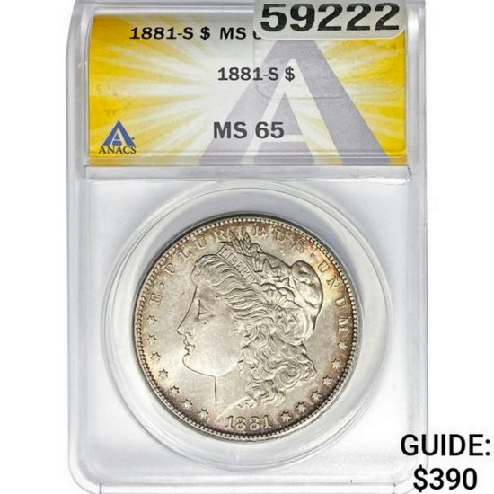 1881-S Morgan Silver Dollar ANACS MS65