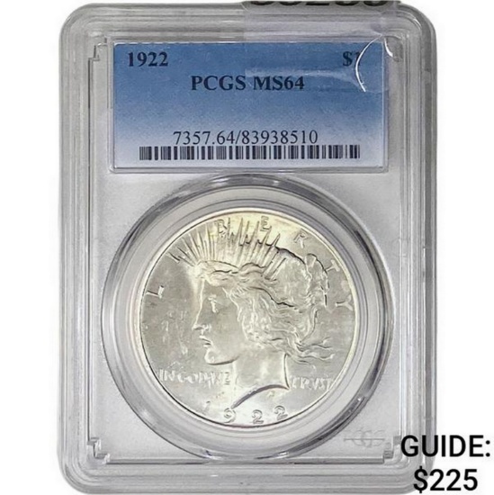 1922 Silver Peace Dollar PCGS MS64