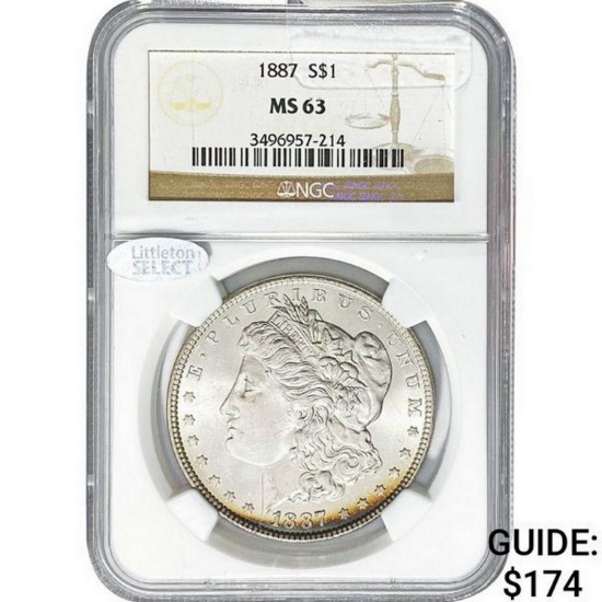 1887 Morgan Silver Dollar NGC MS63