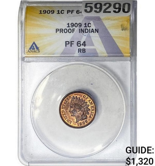 1909 Indian Head Cent ANACS PF64 RB