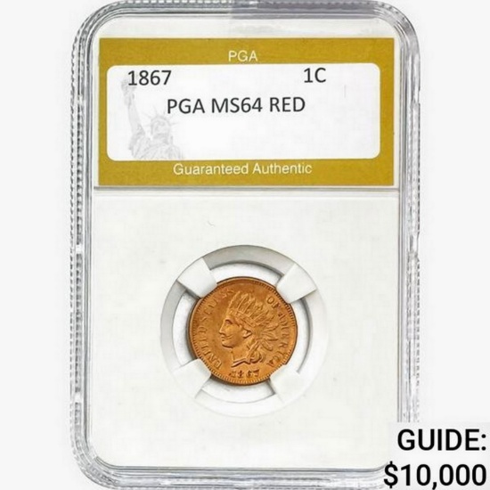 1867 Indian Head Cent PGA MS64 RED