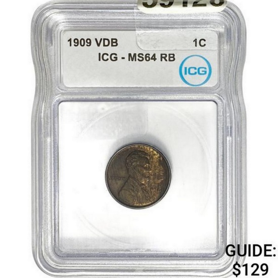 1909 VDB Wheat Cent ICG MS64 RB