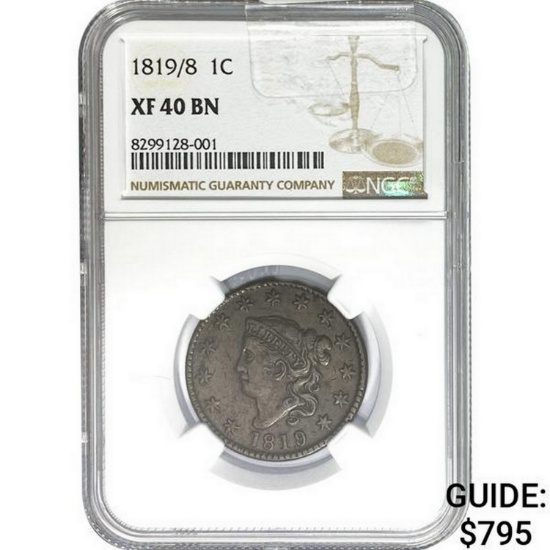 1819/8 Coronet Head Large Cent NGC XF40 BN