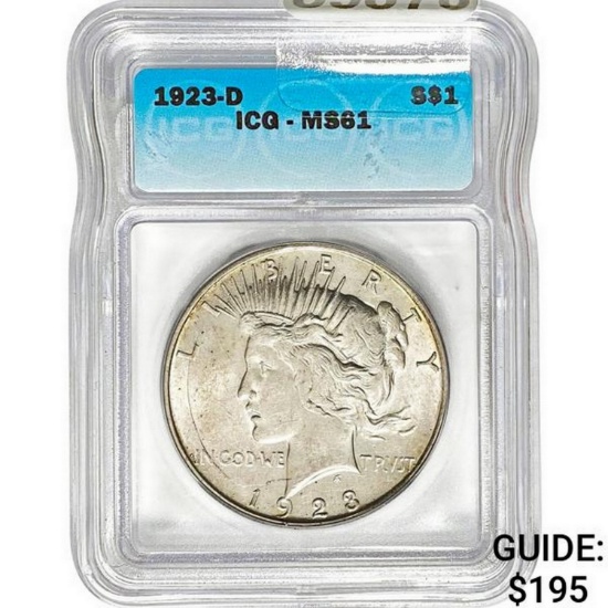 1923-D Silver Peace Dollar ICG MS61
