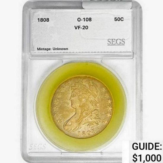 1808 Capped Bust Half Dollar SEGS VF20 O-108