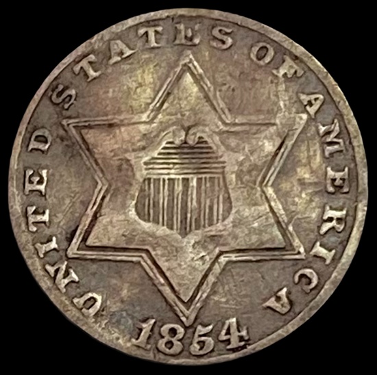 1854 Three-Cent Silver Piece LIGHTLY CIRCULATED