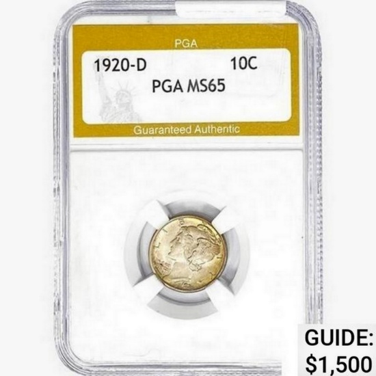 1920-D Mercury Silver Dime PGA MS65