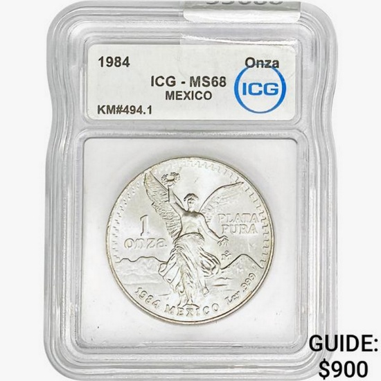 1984 1oz Silver Mexico Onza ICG MS68