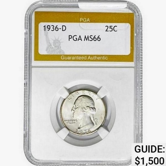 1936-D Washington Silver Quarter PGA MS66