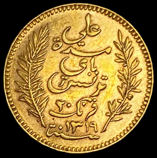 1901-A Tunisia 20 Francs CHOICE AU