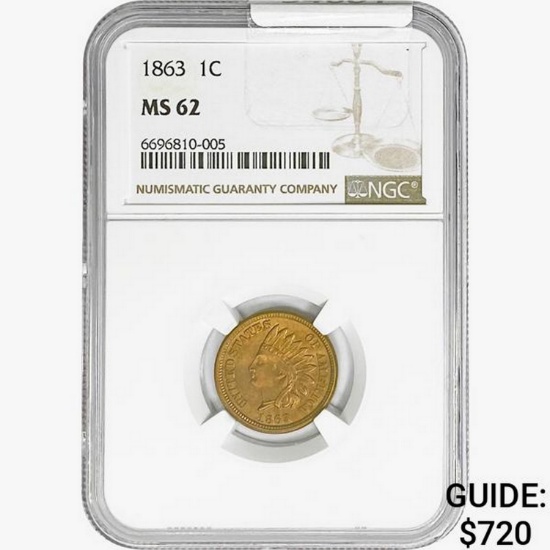 1863 Indian Head Cent NGC MS62