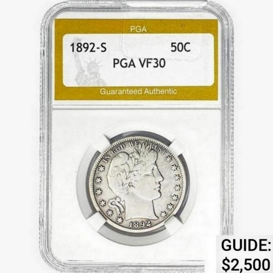 1892-S Barber Half Dollar PGA VF30