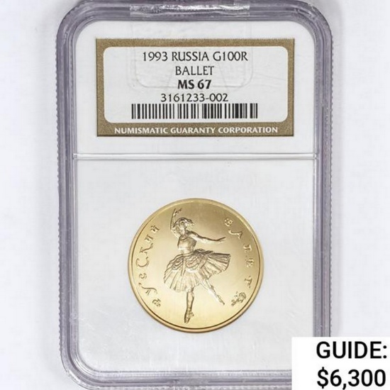 1993 100R 3.2g Russia Gold Ballet NGC MS67