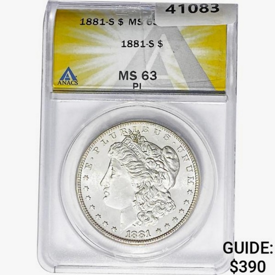 1881-S Morgan Silver Dollar ANACS MS63 PL