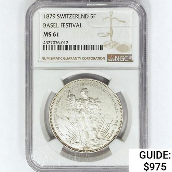 1879 5F .84oz silver SWITZERLAND NGC MS61