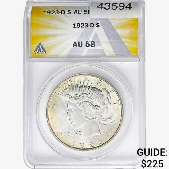 1923-D Silver Peace Dollar ANACS AU58