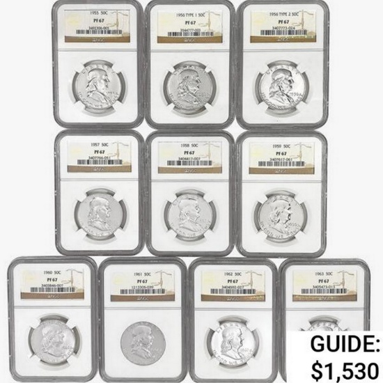 1955-1963 [10] Franklin Half Dollars NGC PF67 INCLD.